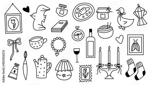 Whimsical cozy aestetic elements set. Home elements. Interior set.