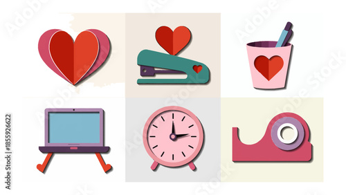 Love's Essentials: A collection of heart-themed objects, each radiating affection and warmth in a sweet and playful composition.