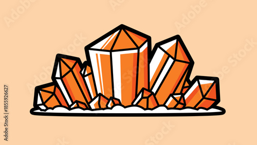 Illustration of Orange Crystals with Black Outlines on Beige Background.