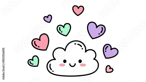 Sweet cloud and Hearts: A cute cartoon cloud accompanied by hearts, this image depicts affection, love and care, creating a cheerful mood.