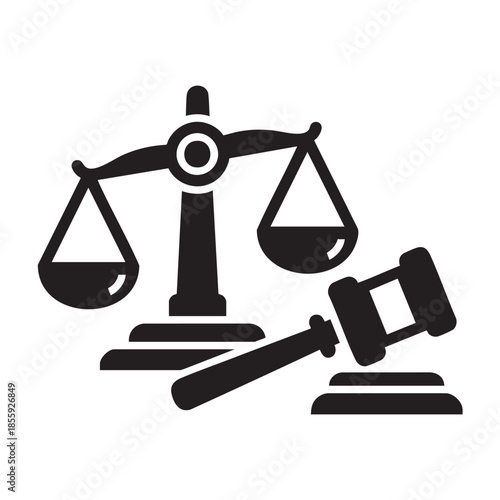 Justice symbol with scales and gavel in minimalist design