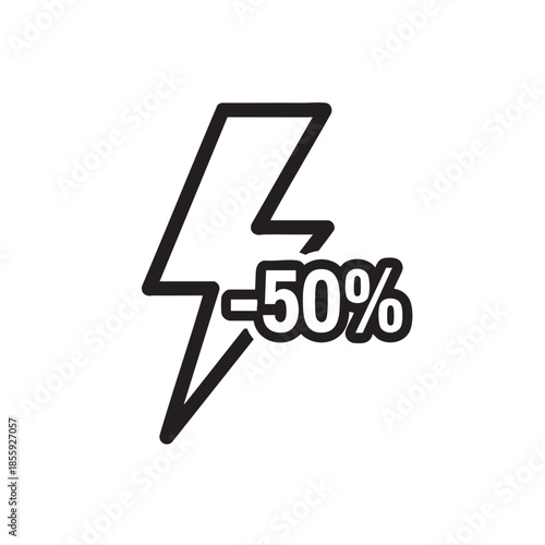 Lightning bolt with fifty percent discount sale icon design
