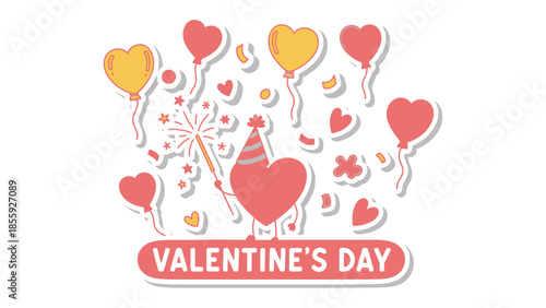 Valentine's Day Elements: A charming array of festive hearts and balloons, designed to evoke a sense of love and celebration, perfect for the romantic occasion.