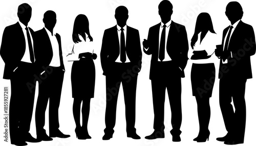 Silhouettes of people working group of standing business people vector