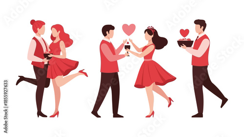 Romantic Rendezvous: Four Illustrations that captures the sweet romance and heartfelt connection of pairs. This illustrates moments of affection and love, perfect for celebrating connections.