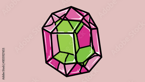 Illustration of a Gemstone with Pink and Green Facets.