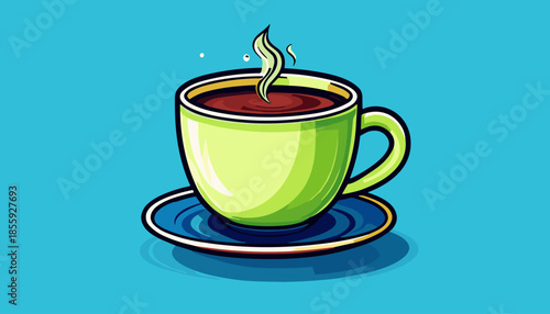 Illustration of a Steaming Cup of Coffee on a Saucer.