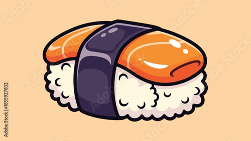 Cartoon Salmon Nigiri Sushi with Seaweed Wrap Illustration.