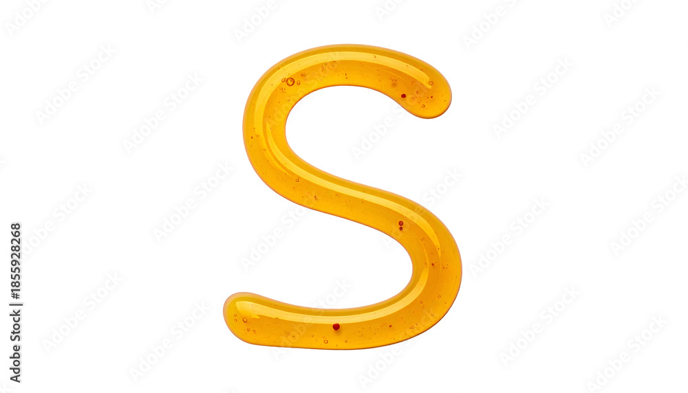 Naklejka premium A vibrant, glossy 'S' shape, resembling poured liquid, against a stark black backdrop