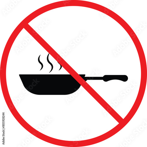 no frying pan icon. Kitchen prohibition symbols. Chopping boards forbidden graphic design. Food prep restriction signs. Food preparation prohibited sign  