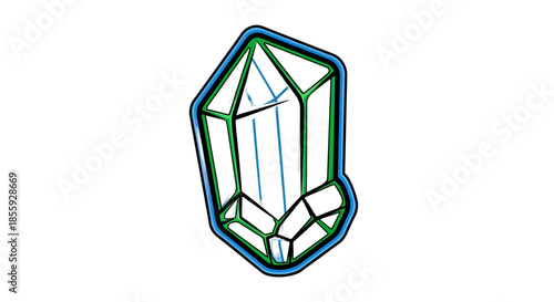 Illustration of a Sparkling Crystal with Blue and Green Outline.