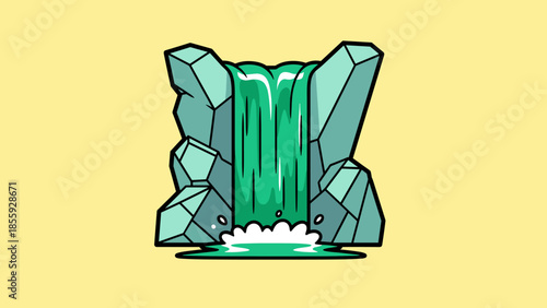 Cartoon Waterfall Cascade with Rocks and Splashing Water.