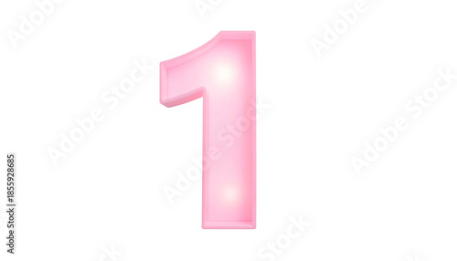 A numeral one, rendered in a soft pink gradient. The digit has a glossy, three-dimensional look with highlights. It floats against a black background