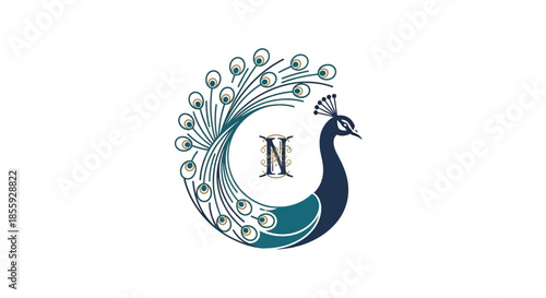 Elegant peacock logo design featuring stylized feathers and sophisticated color palette