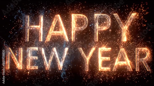 Glowing Happy New Year Text with Sparkles