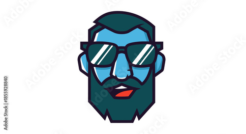 Stylized bearded character with sunglasses in light blue and dark teal shades