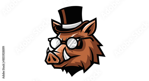 Sophisticated boar with top hat and monocle, a funny and unique mascot for brand
