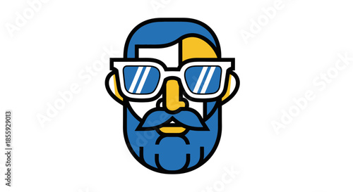 Stylized bearded character with glasses in blue and yellow vector illustration