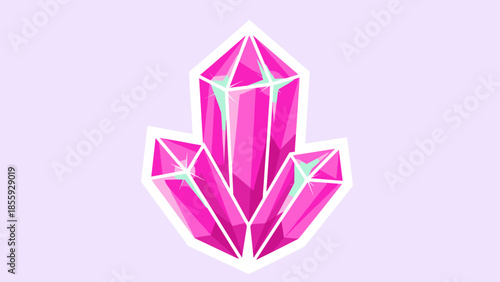 Illustration of Three Pink Crystals with White Outlines on Lavender Background.