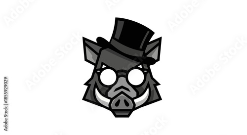 Whimsical wild boar icon with top hat and spectacles for creative projects