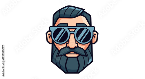 Stylized bearded character wearing sunglasses, illustration with sharp edges and bold outlines