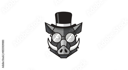Stylized boar face with sophisticated attire, a modern artistic representation animal