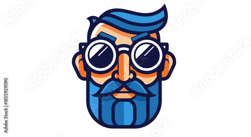 Vector illustration of a bearded man with glasses and a mustache on white background