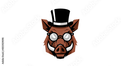 Sophisticated hog mascot with top hat and monocle for a unique design concept