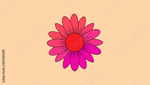 Vibrant Pink Flower Illustration with Gradient Petals and Red Center.