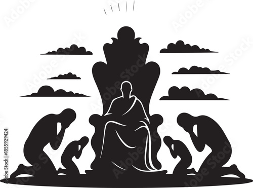 Silhouette of Buddha with Kneeling Figures