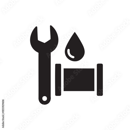 Plumbing and maintenance icon with wrench and dripping pipe