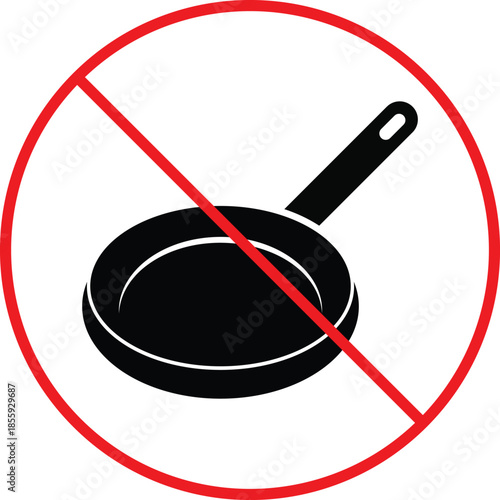 no frying pan icon. Kitchen prohibition symbols. Chopping boards forbidden graphic design. Food prep restriction signs. Food preparation prohibited sign  