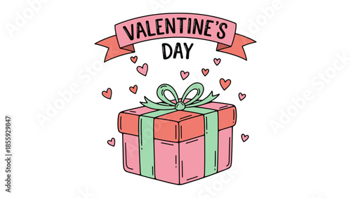 Valentine's Day Gift: Capturing the essence of romance, a beautifully wrapped gift box sits amidst a shower of hearts, a visual embrace of love and celebration.