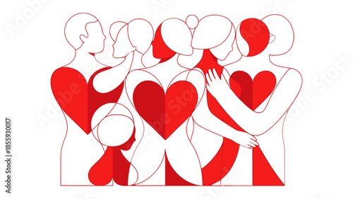 United Hearts: An artistic depiction of figures, symbolizing the bond of love and unity, their forms merging and intertwined, creating a powerful emblem of affection and togetherness. 