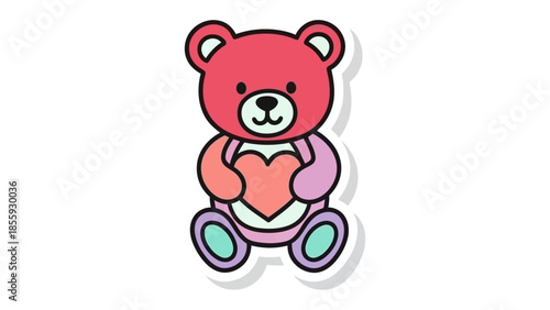Cute Teddy Bear Holding Heart: A charming illustration depicts a sweet teddy bear, tenderly clutching a heart, exuding warmth and affection in a simple, captivating design.