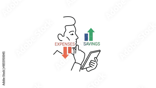 Man analyzing expenses and savings on tablet with financial growth concept.