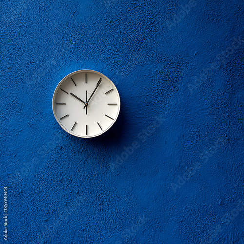 Wallpaper Mural Modern Minimalist White Wall Clock on Textured Blue Wall, Contemporary Time Management Concept Photography Torontodigital.ca