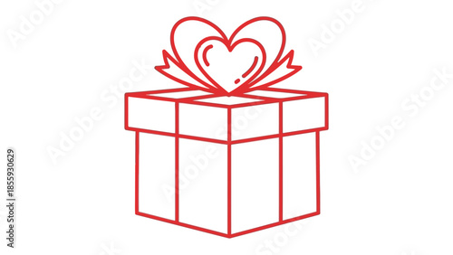 Gift of Affection: A minimalist illustration of a gift box, elegantly adorned with a heart-shaped bow, expressing love and thoughtfulness.