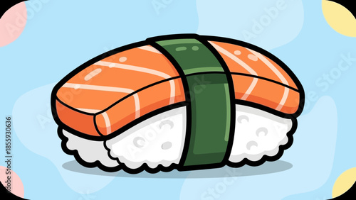 Cartoon Nigiri Sushi with Salmon and Nori Seaweed.