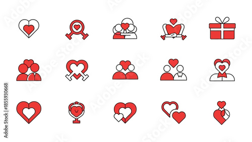 Love Icons: A collection of heart-shaped icons and elements, perfect for conveying themes of love, affection, and relationships, ideal for digital design and social media usage.
