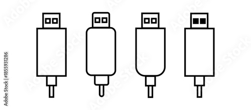 USB Cable Variety: A minimalist depiction showcases four distinct USB cable designs, highlighting the evolution of technology and the importance of connectivity in modern life.