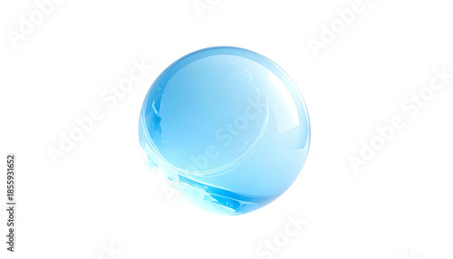 A translucent, spherical shape with an internal, ethereal blue environment. The smooth surface reflects light and hints at wisps within