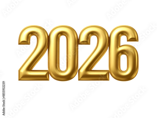 Artistic Handwritten 2026 Happy New Year in Shimmering Gold Foil, Modern Celebration Typography, Isolated