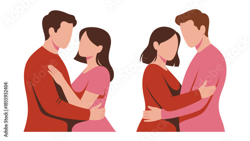 Embracing Affection: Two pairs of silhouettes, the men in embraces and embodying unity and compassion. expressing of love and affection