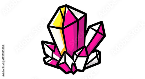 Vibrant Crystal Cluster with Pink and Yellow Accents.