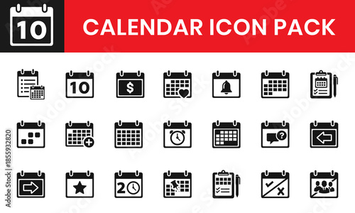 Solid Black Calendar And Schedule Filled Icon Collection