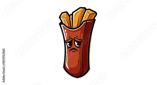 Sad French Fries Cartoon Character in Red Container.