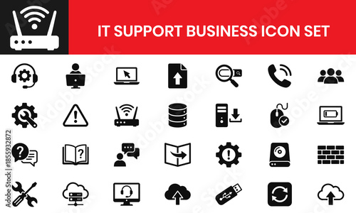 IT Support And Technical Helpdesk Flat Solid Icons