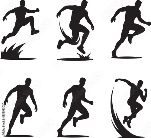 Dynamic silhouettes of athletes running and jumping in action