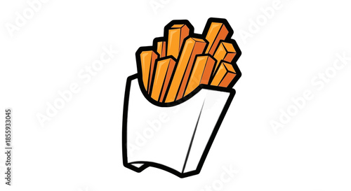 Illustration of Crispy French Fries in a White Paper Container.